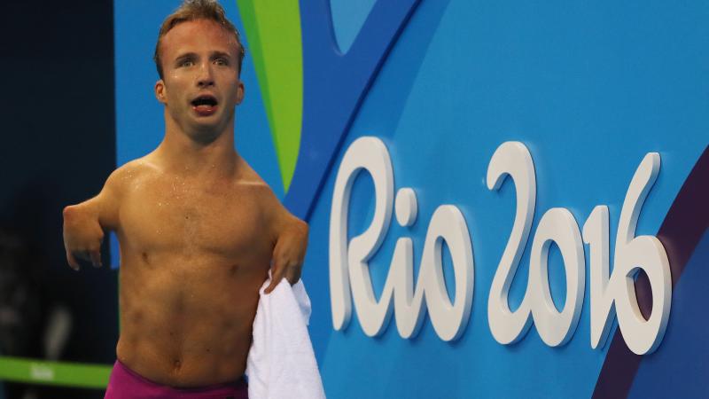 Arnost Petracek- Czech Republic Male swimmer celebrates on pool deck