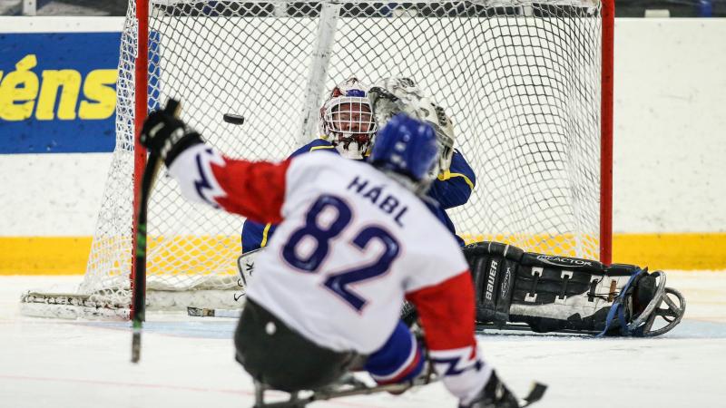 Zdenek Habl - Czech Republic - Para Ice Hockey - 2019 Ostersund Open A Para ice hockey in front of the goal